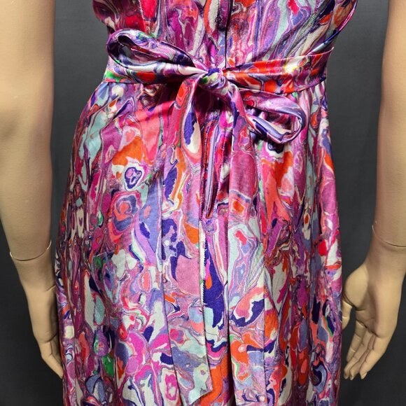Vintage 60s Psychedelic Print Maxi Dress Womens Size S Tie Back Groovy Colourful - Picture 8 of 9